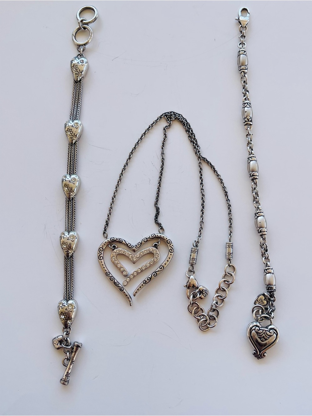 Brighton Silver Heart Necklace and Bracelets lot